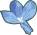 Fleur stylisée ou ruban décoratif bleu clair à quatre pétales ou boucles, avec un petit centre blanc et jaune pâle.